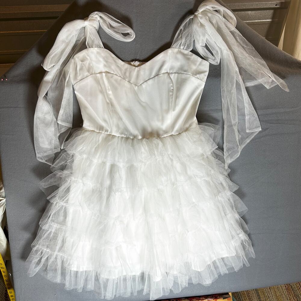 Vintage Aura White Tulle Ballerina Angel Fairy Whimsy Tiered Ruffle Dress SMALL - Picture 2 of 7